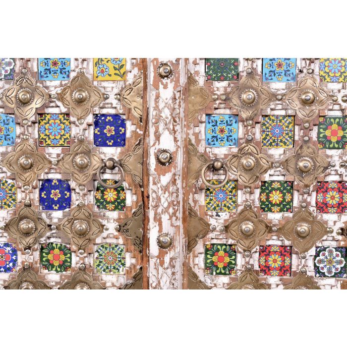 GINER Y COLOMER - Armadio en bois de manguier, 2 portes avec détails en céramique et bronze, couleur blanc vieilli, barre à vêtements intégrée 5 GINER Y COLOMER - Armadio en bois de manguier, 2 portes avec détails en céramique et bronze, couleur blanc vieilli, barre à vêtements intégrée 5