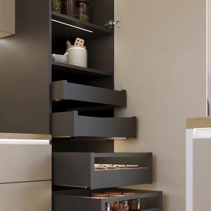 Emuca Tiroir extérieur Protone 30kg , coulisses à sortie totale et fermeture amortie, hauteur 131mm, profondeur 300mm, Acier, Gris anthracite 1 Emuca Tiroir extérieur Protone 30kg , coulisses à sortie totale et fermeture amortie, hauteur 131mm, profondeur 300mm, Acier, Gris anthracite 1