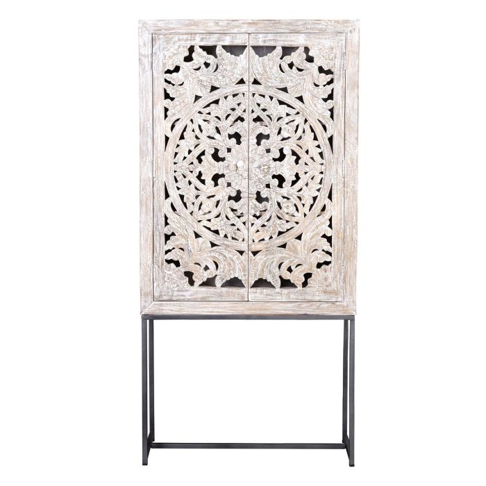 GINER Y COLOMER - Vitrine en bois de manguier massif sculpté à la main, finition blanc vieilli et base grise métal, 176 x 85 x 38 cm 1 GINER Y COLOMER - Vitrine en bois de manguier massif sculpté à la main, finition blanc vieilli et base grise métal, 176 x 85 x 38 cm 1