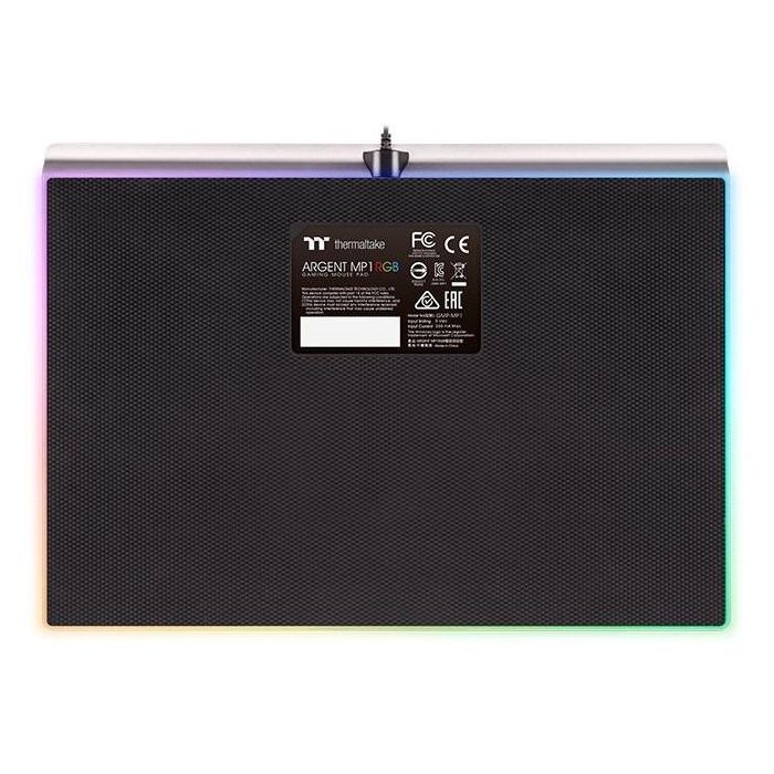 Thermaltake Argent MP1 - Tapis de souris gamer RGB, alimenté par USB, surface aluminium et base caoutchouc antidérapante, noir/titane