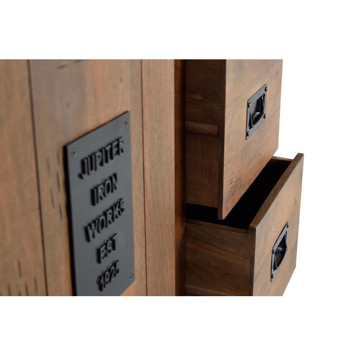 GINER Y COLOMER Armario de Estilo Industrial - Buffet industriel en bois de manguier avec 4 tiroirs, porte coulissante et détails métalliques, finition naturelle 170 x 140 x 45 cm 5