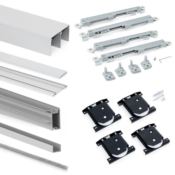 Emuca Kit de quincaillerie pour Placard 81 2-coulissants et fermeture souple, profil aigu, épaisseur 16mm, panneaux non inclus, Anodisé mat 2