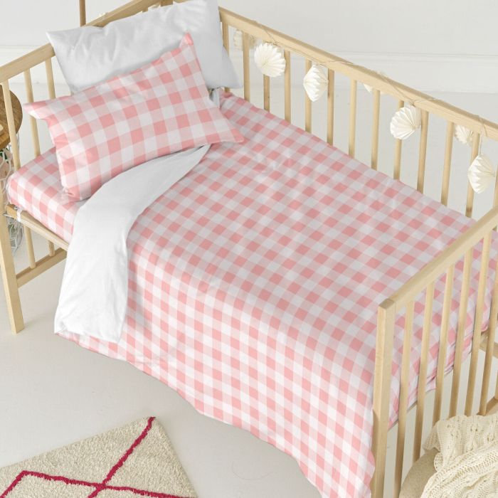Parure de couette HappyFriday Basic Kids Rose Lit de bébé Vichy 2 Pièces 5