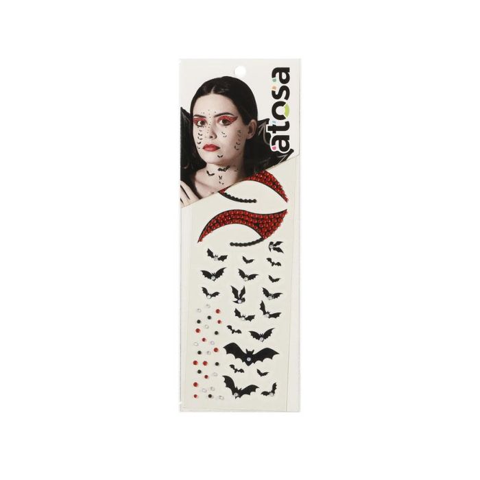 Bijoux faciaux adhésifs avec chauves-souris et yeux rouges brillants pour maquillage Halloween et fêtes vampires - Décoration éphémère