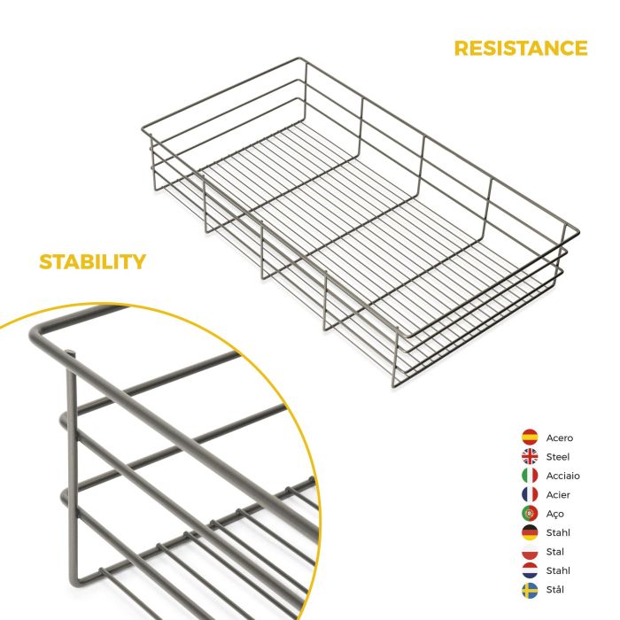 Emuca Kit tiroir en fil métallique et rack ajustable Quartz pour armoires, glissières extension totale et à fermeture douce, Module 90cm, Finition Titane 7 Emuca Kit tiroir en fil métallique et rack ajustable Quartz pour armoires, glissières extension totale et à fermeture douce, Module 90cm, Finition Titane 7