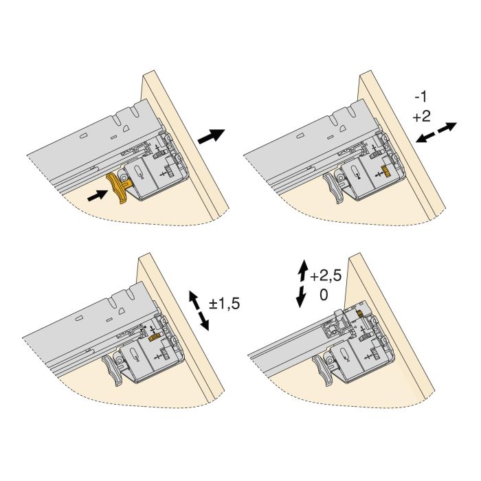 Emuca Lot de 10 jeux de coulisses de tiroir invisible Silver, à sortie totale, avec fermeture amortie et loqueteau, profondeur 440mm, Acier, Zingué 8