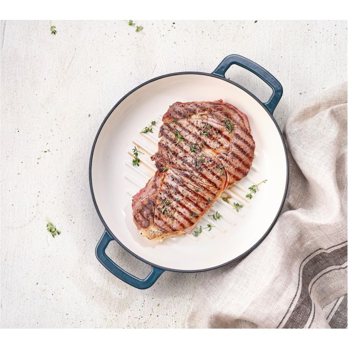 Poele a grill - COSY & TRENDY - FONTESTIC - Fonte émaillée - Ø28 cm - Tous feux dont induction - Bleu 3