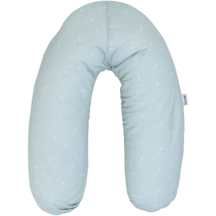 Tineo - Coussin de maternité ergonomique - Déhoussable en jersey de coton - Double usage grossesse et allaitement - Vert d'eau étoiles Tineo - Coussin de maternité ergonomique - Déhoussable en jersey de coton - Double usage grossesse et allaitement - Vert d'eau étoiles