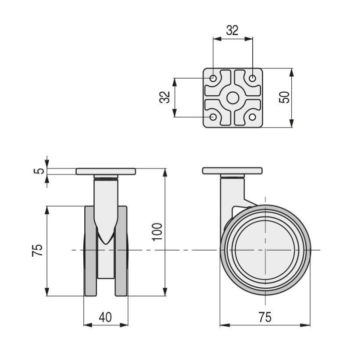 Rueda Giratoria Vega Aro Goma Ø75 Con Placa Acabado Gris Freno Sin Freno Stampmatic 2