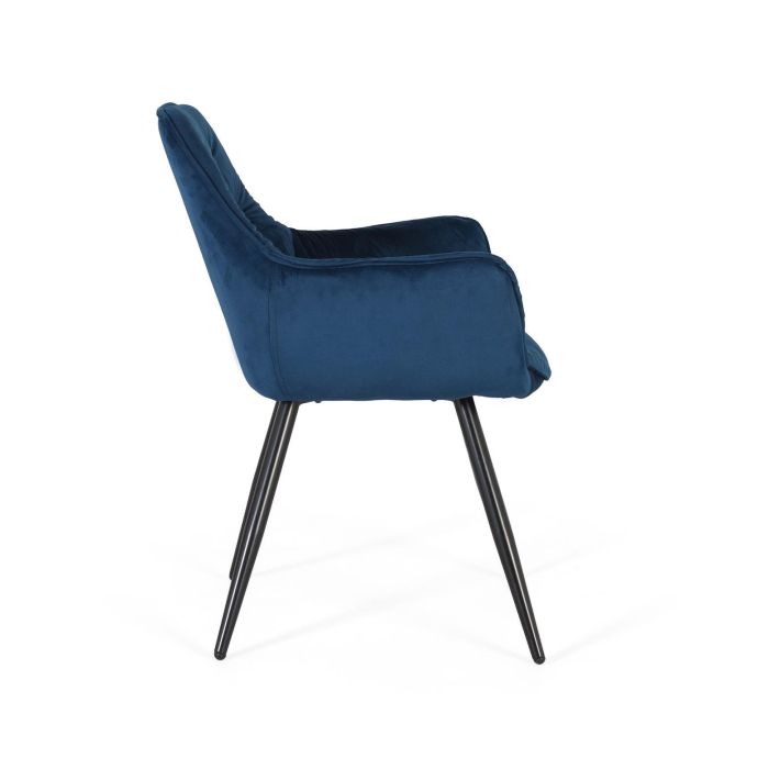 GINER Y COLOMER Lot de 2 chaises capitonnées en velours bleu électrique avec pieds en acier noir - 52 x 42 x 45 cm 2