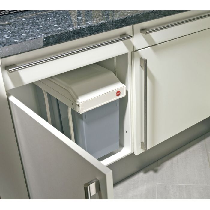 Poubelle Hailo Multi-Box duo L Blanc Gris Crème Acier Plastique 2 tiroirs 14 L Intégrable (2 Unités) 11