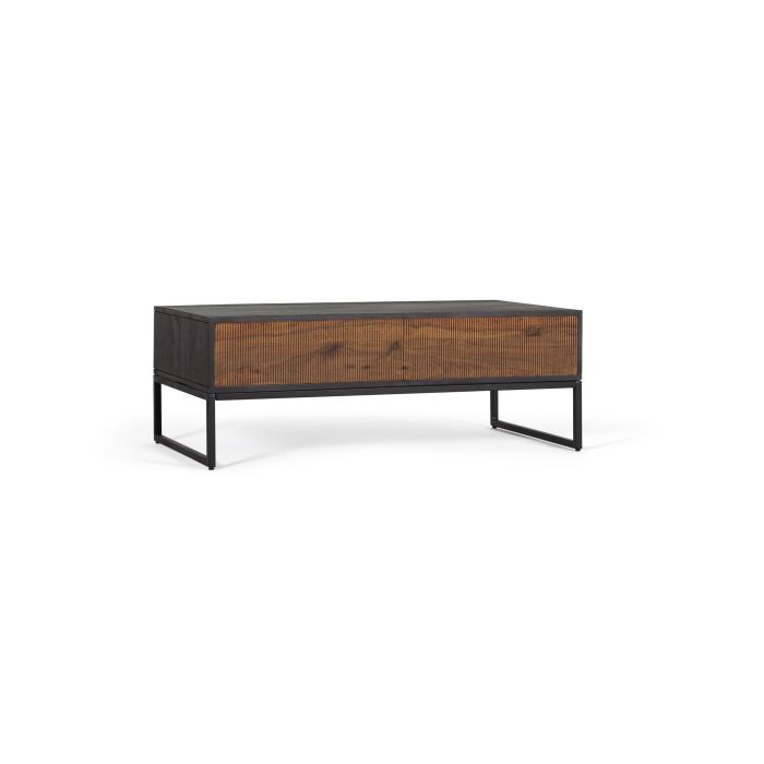 GINER Y COLOMER Table basse en bois de palissandre et manguier avec pieds en métal, 2 tiroirs, 110x60x40 cm, marron et noir 2 GINER Y COLOMER Table basse en bois de palissandre et manguier avec pieds en métal, 2 tiroirs, 110x60x40 cm, marron et noir 2