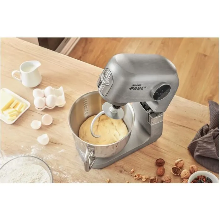 Sencor STM 7740 PAUL 2 - Robot pâtissier 1500 W avec 2 bols (6 L, 3.5 L), 8 vitesses et accessoires pour pétrir, fouetter, hacher - Acier inoxydable - Garantie 6 ans