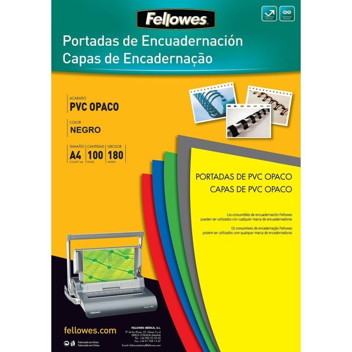 Couverture Fellowes 100 Unités reliure Noir A4 PVC 0 Couverture Fellowes 100 Unités reliure Noir A4 PVC 0