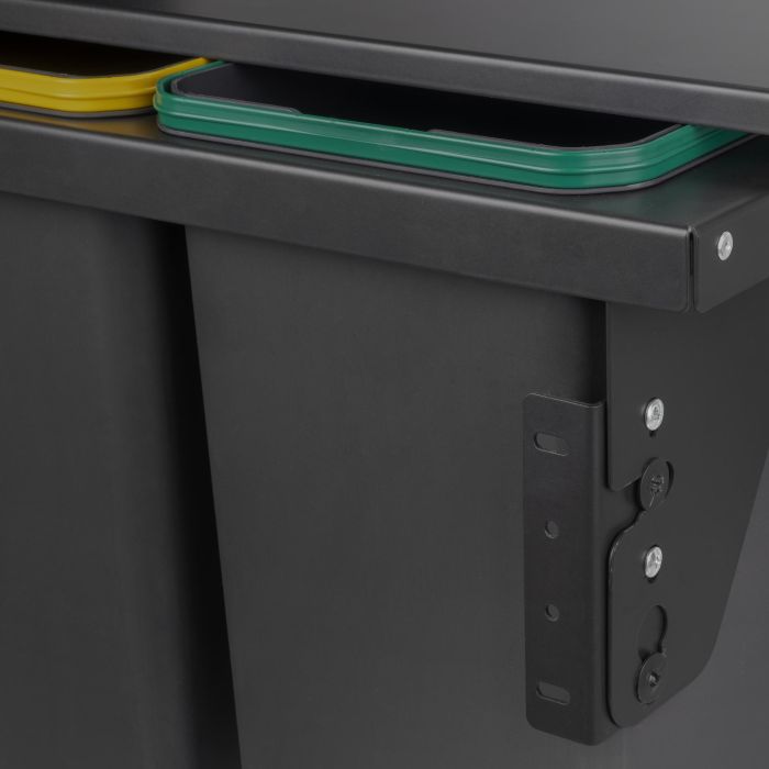Emuca Bac de tri sélectif pour montage latéral sur meuble de cuisine Recycle 2x24litres, Acier, Plastique gris anthracite 4