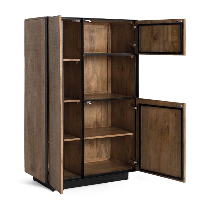 GINER Y COLOMER - Buffet haut en bois de manguier naturel 190 cm avec ouverture push, structure métal noir, 141x90x47 cm 2 GINER Y COLOMER - Buffet haut en bois de manguier naturel 190 cm avec ouverture push, structure métal noir, 141x90x47 cm 2