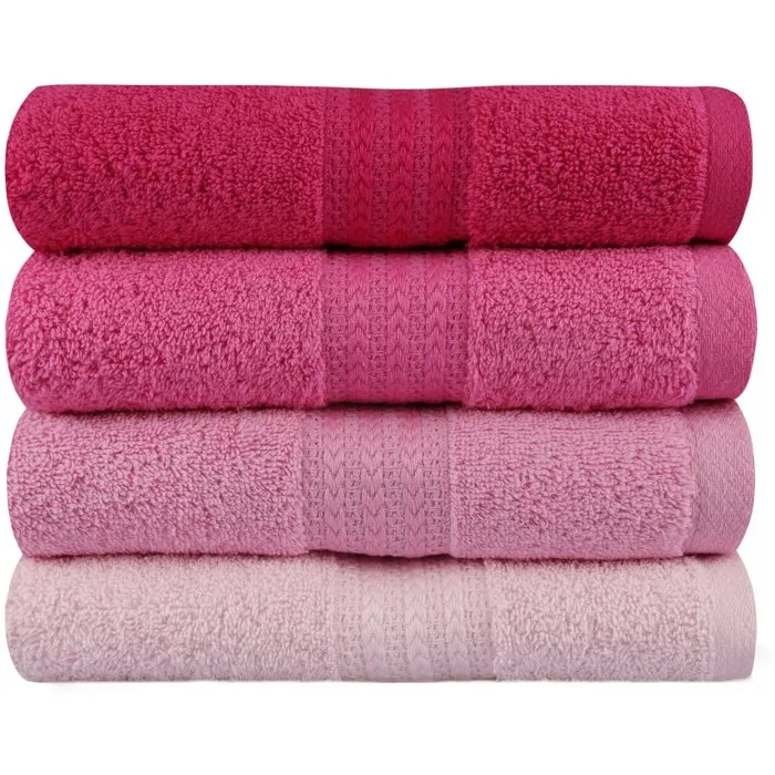 4 serviettes de bain à main - Lot de 4 - 50 x 90 cm - Rose - Coton 100% - Douces et absorbantes 4 serviettes de bain à main - Lot de 4 - 50 x 90 cm - Rose - Coton 100% - Douces et absorbantes