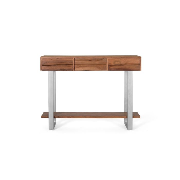 GINER Y COLOMER - Console d'entrée en bois d'acacia massif et métal avec 3 tiroirs et plateau inférieur, couleur naturel, dimensions 120x30x90 cm 0 GINER Y COLOMER - Console d'entrée en bois d'acacia massif et métal avec 3 tiroirs et plateau inférieur, couleur naturel, dimensions 120x30x90 cm 0