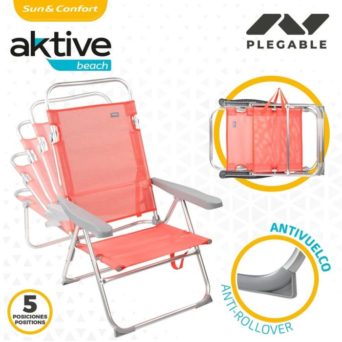 Chaise Pliante Aktive Flamingo Corail 48 x 99 x 57 cm (4 Unités) 2