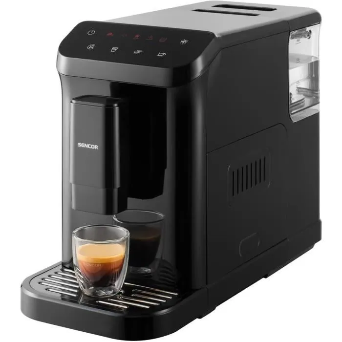 Sencor SES 6000BK - Machine à Expresso Entièrement Automatique avec Panneau Tactile LED, 20 Bars, Broyeur Inox 15 Niveaux, 1,5 L