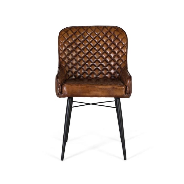 GINER Y COLOMER - Fauteuil design en cuir marron vieilli, dossier capitonné, structure en fer noir - 87x62x51 cm 1
