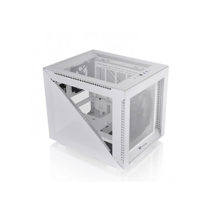 Thermaltake Divider 200 TG Snow - Boîtier PC Micro-ATX/Mini-ITX Blanc, Vitre Trempée Latérale, 1x Ventilateur 200 mm & 1x 120 mm Pré-installés, Ports USB 3.2 Gen 2 Type-C et Type-A