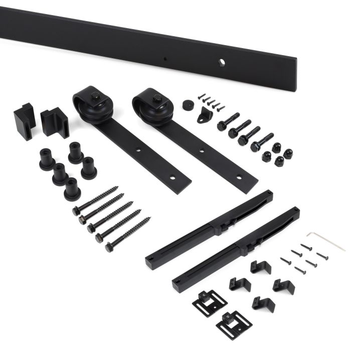 Emuca Kit de quincaillerie pour porte coulissante suspendue Barn en bois, avec fermeture souple, panneaux non inclus, Acier et Plastique, Peint en noir 3