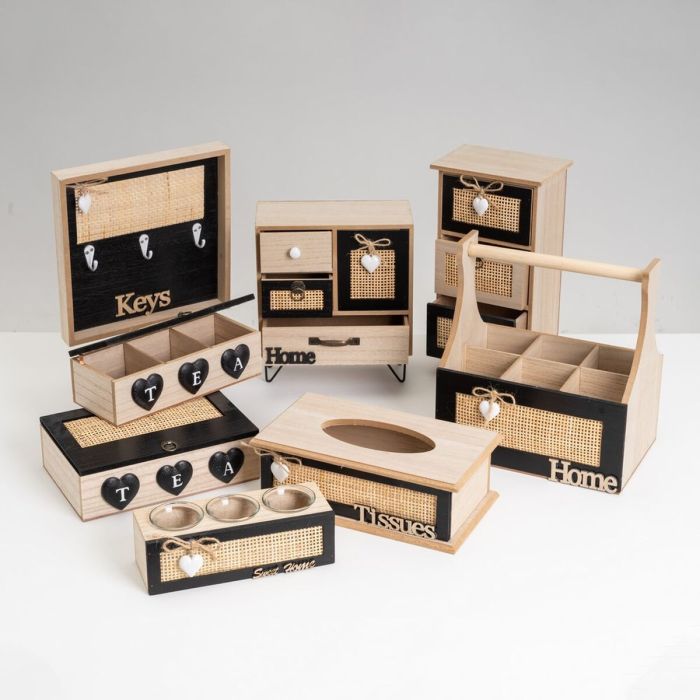 Boîte Décorative HEARTS Blanc Noir Naturel Bois Canne Bois MDF 1