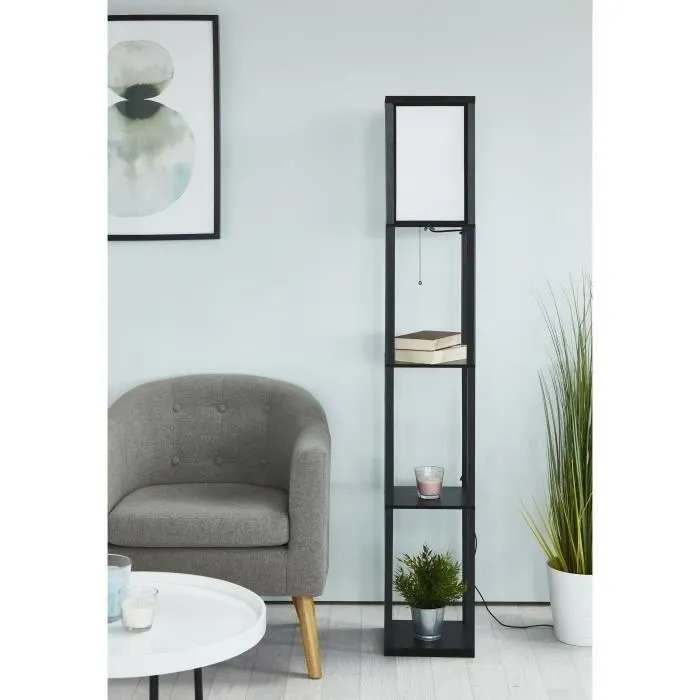 BEGO Lampadaire étagère design, 3 plateaux, 160 cm, noir