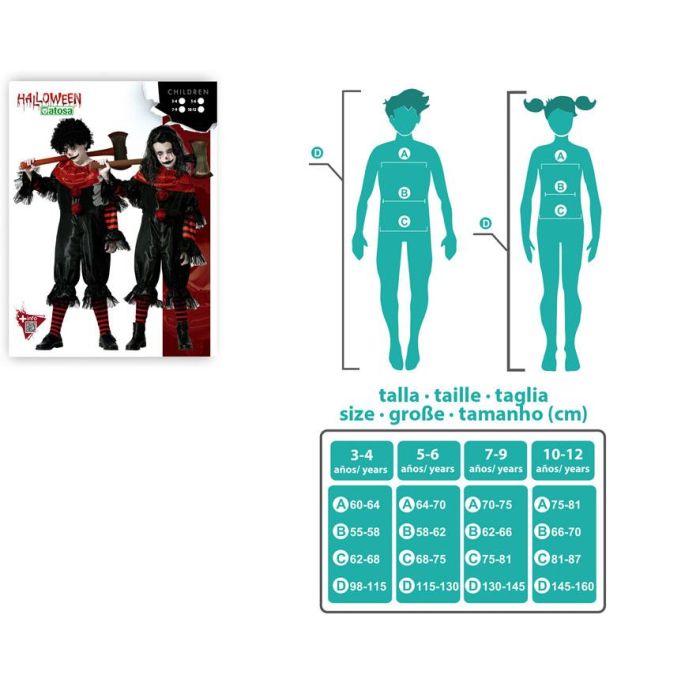 Déguisement de clown noir avec pois pour enfant 5-6 ans, style Halloween et cirque, unisexe, en polyester