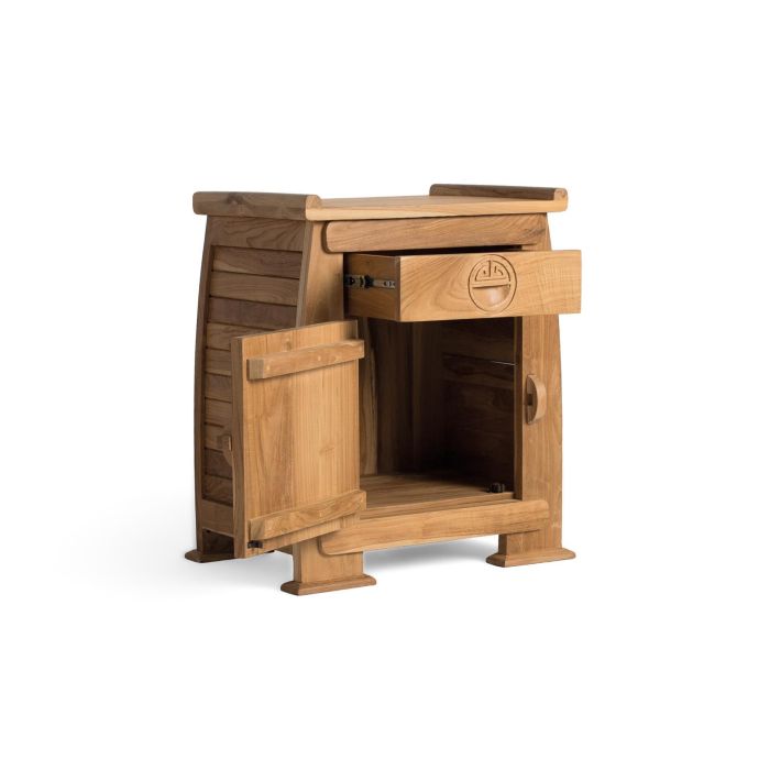 GINER Y COLOMER - Table de chevet en bois massif de teck - 60 cm de haut - 1 tiroir et 1 porte - Design artisanal oriental - 54x37 cm GINER Y COLOMER - Table de chevet en bois massif de teck - 60 cm de haut - 1 tiroir et 1 porte - Design artisanal oriental - 54x37 cm