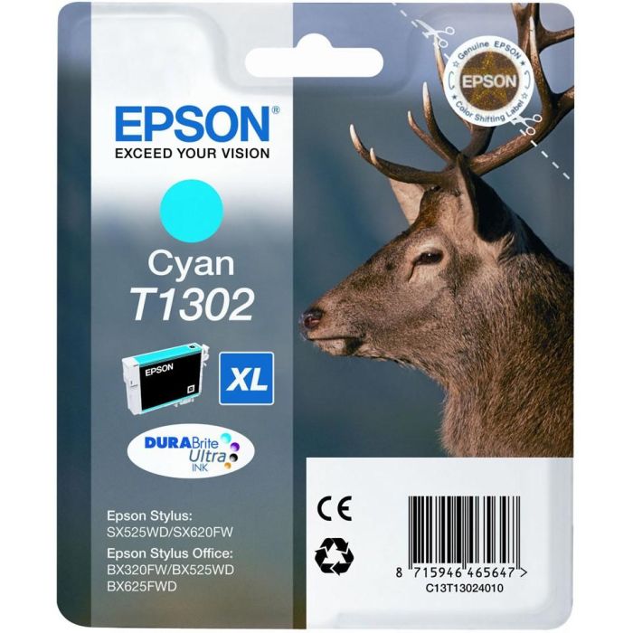 Epson Tinte 1LB T1302 ink cartridge cyan extra high capacity 10.1ml 1-pack blister without alarm - DURABrite Ultra Ink 0 Epson Tinte 1LB T1302 ink cartridge cyan extra high capacity 10.1ml 1-pack blister without alarm - DURABrite Ultra Ink 0