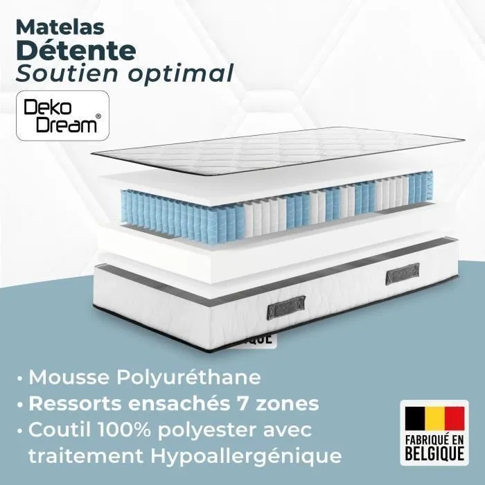 Somnis Bedding Matelas 90 x 190 cm - Hauteur 19 cm - 380 Ressorts Ensachés - 7 Zones - Équilibré - Réversible - Fabriqué en Belgique - 110100810 3
