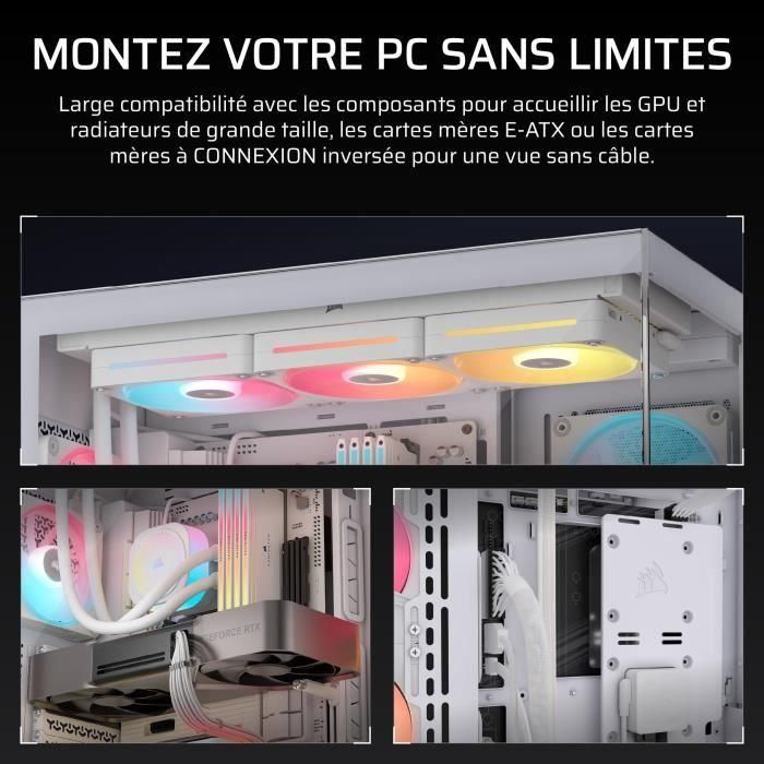 Boitier PC - CORSAIR - 3500X LXR LINK Tempered Glass Mid-Tower - 3 ventilateurs RGB a rotor inversé - Blanc 3 Boitier PC - CORSAIR - 3500X LXR LINK Tempered Glass Mid-Tower - 3 ventilateurs RGB a rotor inversé - Blanc 3