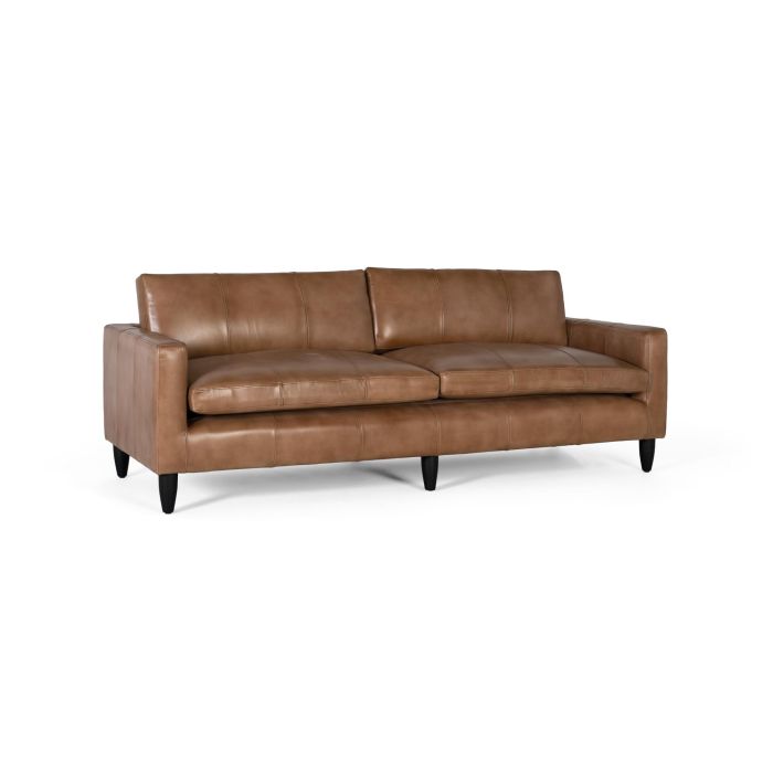 GINER Y COLOMER Canapé en peau moderne camel - Style Scandinave, canapé droit, dimensions siège 193x60cm, canapé 220cm avec coussins d'assise et de dossier 1