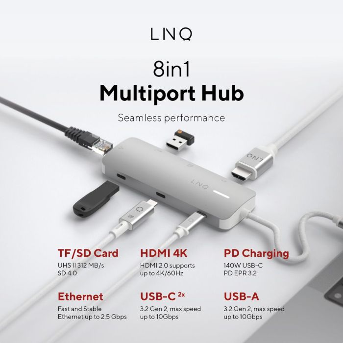 Hub USB Linq Byelements LQ49081 Blanc Gris 13