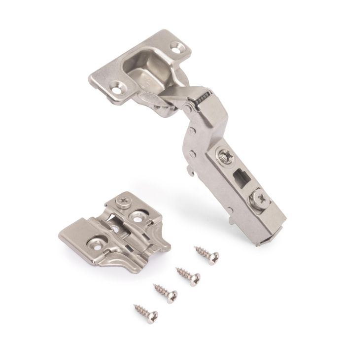 Emuca Lot de 20 charnières super coudées X91 à fermeture amortie avec embases à visser, Hauteur 0, Acier, Nickelé 1 Emuca Lot de 20 charnières super coudées X91 à fermeture amortie avec embases à visser, Hauteur 0, Acier, Nickelé 1