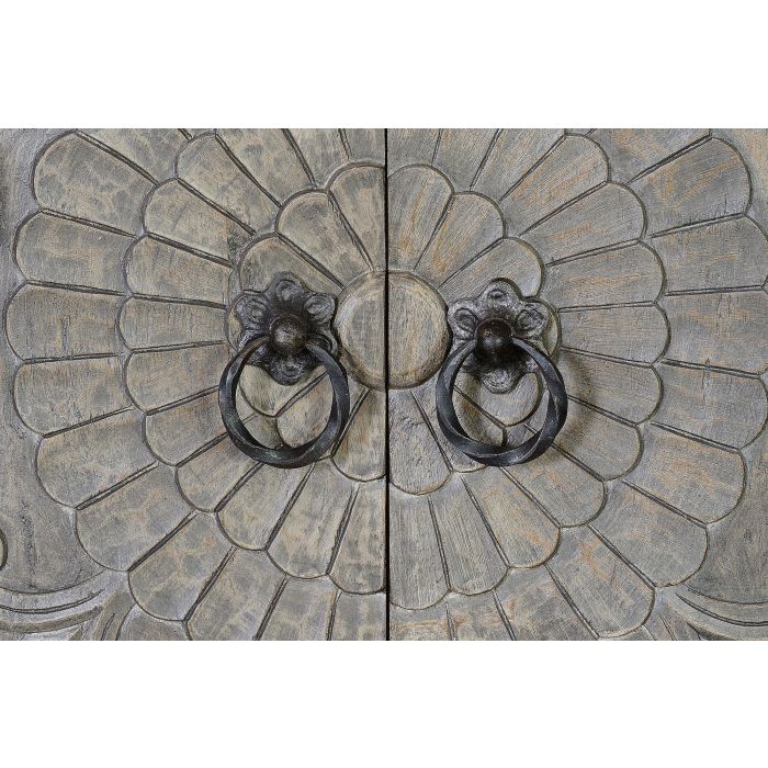 GINER Y COLOMER Armoire 2 portes en bois de manguier et métal patiné gris antiquité, avec soleil fleuri et étagères, 180 x 116 x 42 cm 3 GINER Y COLOMER Armoire 2 portes en bois de manguier et métal patiné gris antiquité, avec soleil fleuri et étagères, 180 x 116 x 42 cm 3