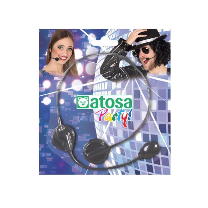 Micro-casque Noir avec Microphone pour Déguisement de Chanteur ou Artiste - Accessoire Costume Pop-Rock