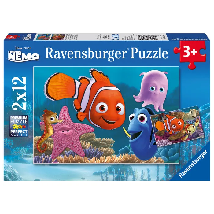 Ravensburger - Puzzle éducatif 2 puzzles de 12 pièces, Le Monde de Nemo, avec 2 posters, pour enfant dès 3 ans Ravensburger - Puzzle éducatif 2 puzzles de 12 pièces, Le Monde de Nemo, avec 2 posters, pour enfant dès 3 ans