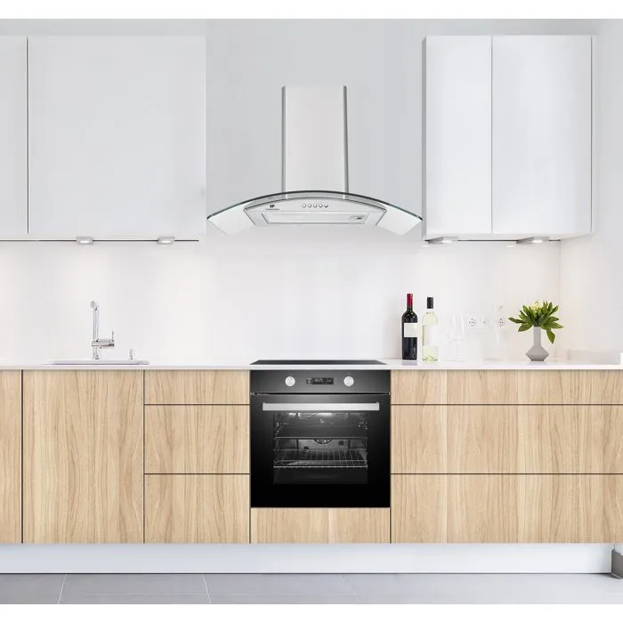 Continental Edison Hotte décorative CEH60GS2 - 60 cm - Aspiration recyclage/extraction - Inox/Verre - Classe A - 60x47x50/84 cm