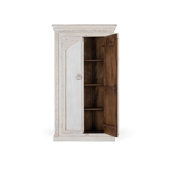 GINER Y COLOMER - Armoire 2 portes en bois de manguier blanc vieilli fait main - 180 x 100 x 40 cm 2