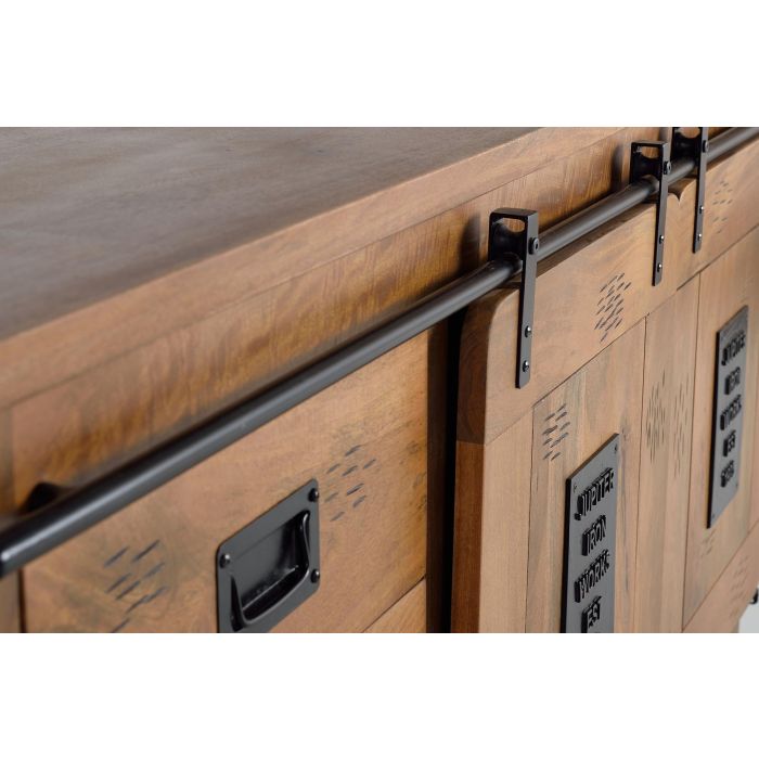 GINER Y COLOMER Buffet de style industriel en bois massif d'acacia et métal, 2 portes coulissantes, 2 tiroirs, couleur naturel, 80 x 165 x 45 cm 1
