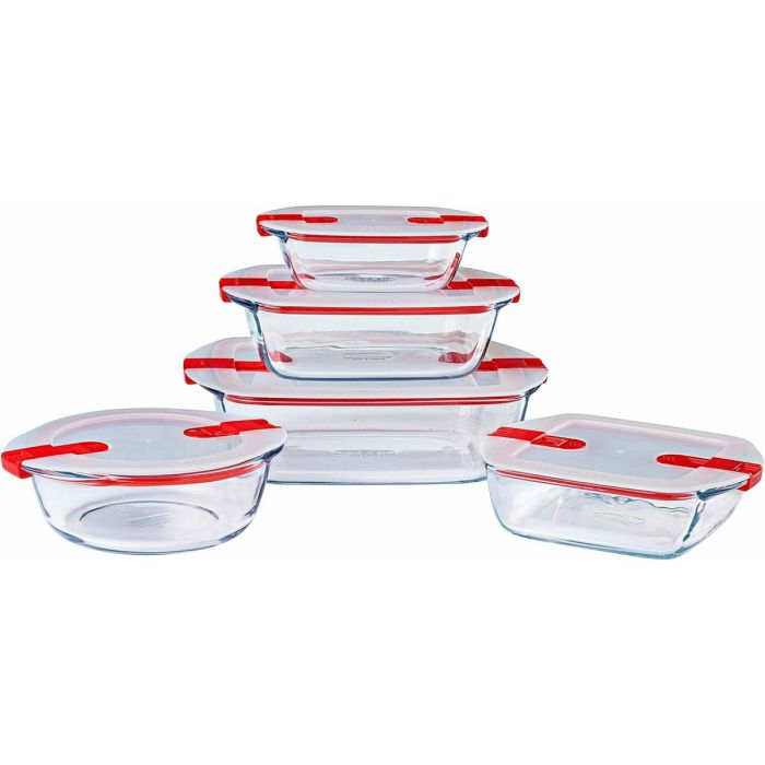 Ensemble de contenants de cuisine hermétiques empilables Pyrex Cook & Heat Rouge Rectangulaire 5 Pièces 9