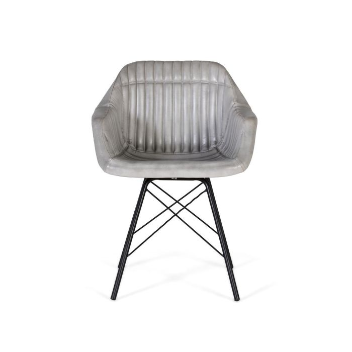 GINER Y COLOMER Chaise design en cuir gris rembourrée avec dossier inclinable - 4 pieds en métal noir - Dimensions (HxLxl) : 84x61x52 cm 1