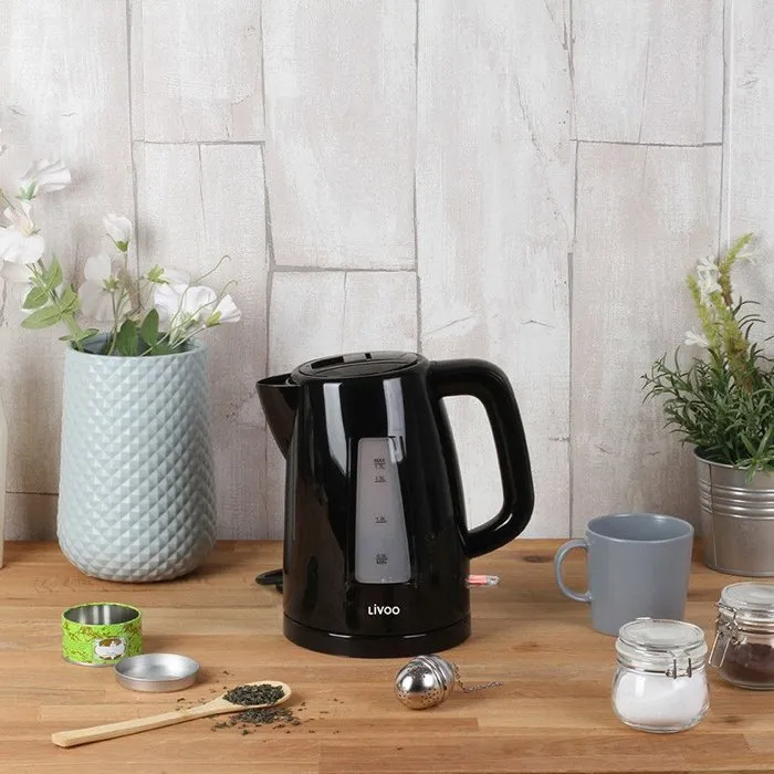 Livoo Bouilloire électrique DOD184N 2200 W 1.7 L Noir, base 360°, filtre anticalcaire amovible, arrêt automatique