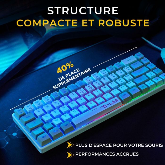Pack 2 en 1 - THE G-LAB - Combo Hydrogen - Clavier AZERTY - Souris filaire - Blanc/Gris 2