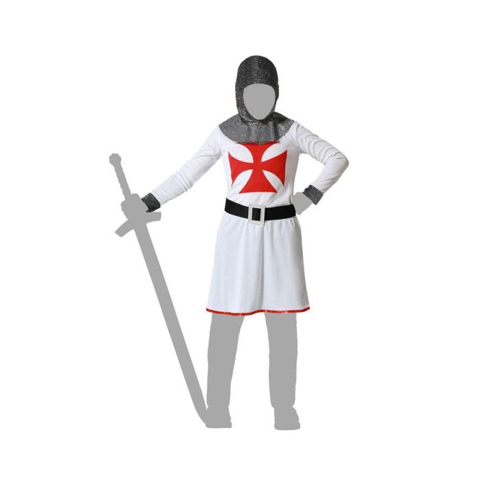 Déguisement Chevalier des Croisades pour Garçon 10-12 Ans - Costume Carnaval Fête avec Tunique, Ceinture et Chapeau en Polyester Blanc