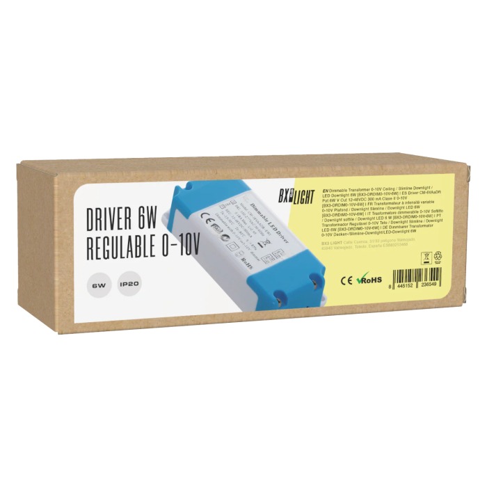 BX3 LIGHT Driver LED régulé 0-10V BX3-DRDIM0-10V-6W, 6 W, 300 mA, sortie 12-48V DC, Classe II, pour éclairages professionnels