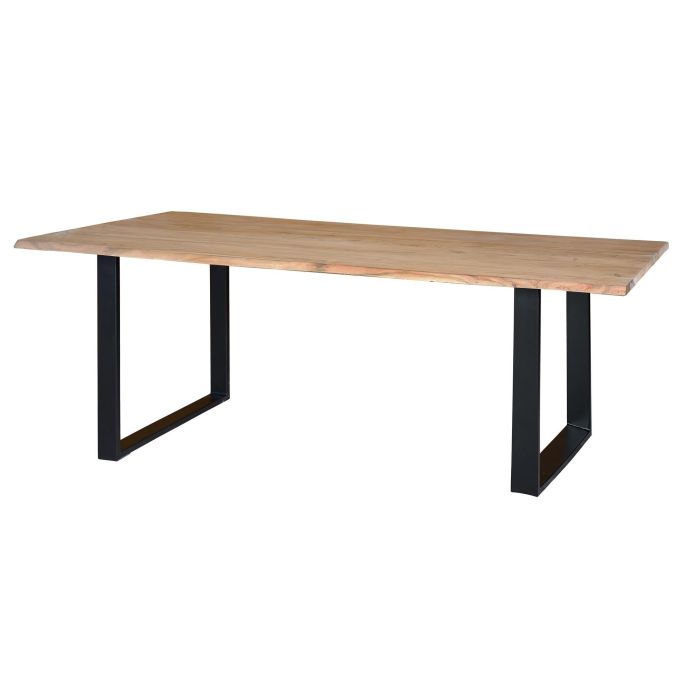 GINER Y COLOMER - Table de salle à manger en bois d'acacia massif naturel avec piètement en métal noir, 74 cm de hauteur, à monter 1 GINER Y COLOMER - Table de salle à manger en bois d'acacia massif naturel avec piètement en métal noir, 74 cm de hauteur, à monter 1